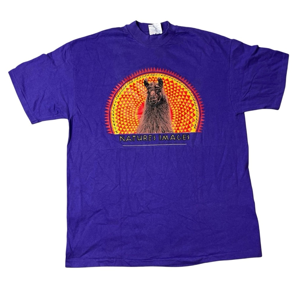 Vintage 1993 Natures Images Purple Llama Alpaca T Shirt